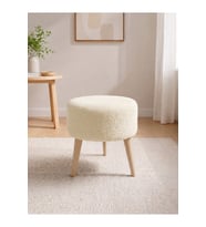 Welsoft Kumaş Yuvarlak Puf Ahşap Ayaklı Demonte Modern Puf Tabure 40x42 cm