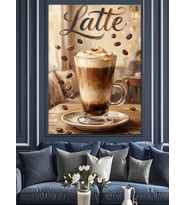 Latte Art Yapılmış Kahve Fincanı Dekoratif Kanvas - Mdf Ahşap Tablo