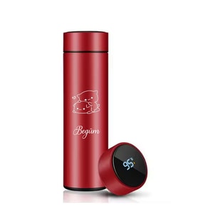 Kişiye Özel 500ML Dijital Göstergeli 304 Çelik Bubu Dudu Baskılı Akıllı Termos - Isı Korumalı Şişe (Kırmızı)