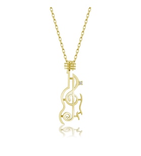 Gümüş Kolye Pırlanta Kolye ( Melodi Sarı) (Gold)