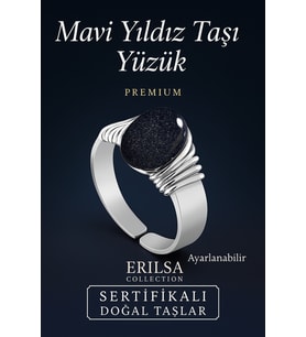 Sertifikalı Kalın Tımbıl Gümüş Model Lacivert Yıldız Taşı Yüzük - Ayarlamalı