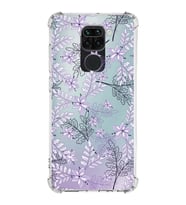 Xiaomi Redmi Note 9 Köşe Korumalı Antişok Kapak Floral Lila Tasarımlı Şeffaf Silikon Kılıf