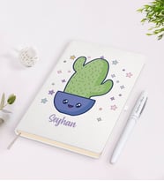 BK Gift Kişiye Özel İsimli Kaktüs Tasarımlı Beyaz Defter ve Kalem Seti-4