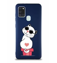 Samsung Galaxy A21S Soft Premier Kapak Coolcat Tasarımlı Silikon Kılıf - Lacivert (Şeffaf)