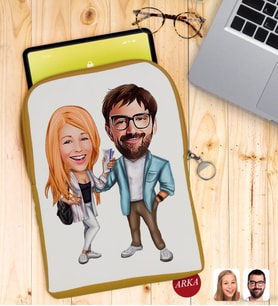 BK Gift Kişiye Özel Sevgililer Karikatürlü Taşınabilir Koruyucu Tablet Kılıfı & Organizer Çanta - Sarı-93