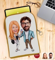 BK Gift Kişiye Özel Sevgililer Karikatürlü Taşınabilir Koruyucu Tablet Kılıfı & Organizer Çanta - Sarı-93