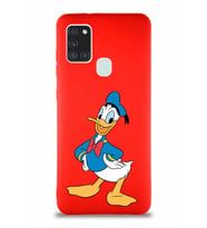 Samsung Galaxy A21S Soft Premier Kapak Donald Duck-C Tasarımlı Silikon Kılıf - Kırmızı (Şeffaf)