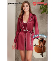 Pierre Cardin Premium Kadın Saten 4'lü Gecelik İp Askılı Pijama Şortlu Kutulu Gelin Çeyiz Seti Hediyeli