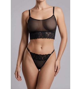 Siyah Dantelli Transparan Bralet ve Tanga İç Giyim TM1478 — Beden: S