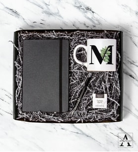 Özel Harf Baskılı Kupa - Defter - Metal Kalem - Turkish Black Tea - Özel Tasarım Hediye Kutusu