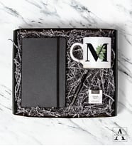 Özel Harf Baskılı Kupa - Defter - Metal Kalem - Turkish Black Tea - Özel Tasarım Hediye Kutusu