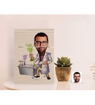 BK Gift Kişiye Özel Erkek Kimya Öğretmeni Karikatürlü Otantik Masaüstü Ahşap Palet Çerçeve-2 (Beyaz)