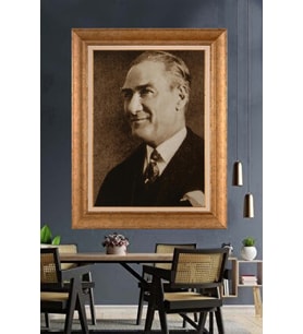 Altın Varaklı Çerçeveli Paspartulu Atatürk Tablo TR1585 (Gold)