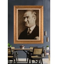 Altın Varaklı Çerçeveli Paspartulu Atatürk Tablo TR1585 (Gold)
