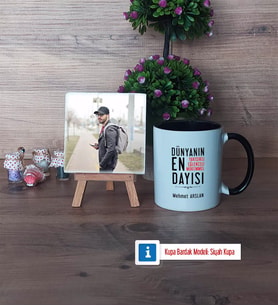 Dayıya Hediye Fotoğraflı Dekoratif Taş, Kupa Bardak Beyaz Hediye (Model 11)