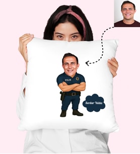 Karikatürlü Erkek Polis Kişiye Özel Yastık