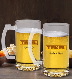 BK Gift Kişiye Özel Tekel Tasarımlı 2’li Cam Bira Bardağı 50cl-1 (Beyaz)