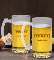 BK Gift Kişiye Özel Tekel Tasarımlı 2’li Cam Bira Bardağı 50cl-1 (Beyaz)