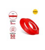Kırmızı Şeffaf Çift Taraflı Silikon Bant 5 mm X 50 Metre Güçlü Montaj Bandı
