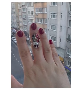 Kuru Kafa Renkli Gotik Kadın Ayarlabilir Yüzük 925 Ayar Kaplama