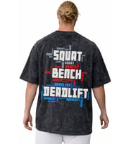 Squat Bench Deadlift Bodybuilding Fitness Sırt Baskılı Unisex Oversize Vintage Yıkamalı Tişört