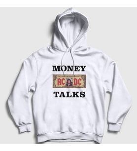 Presmono Unisex Beyaz Money Talks AC/DC Kapüşonlu Sweatshirt 336858tt