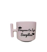 Krem Rengi T Saplı Sevgili-eş Özeltasarım Kupabardak Latte Bardağı-sevgililer Günü Doğum Günü Hediye