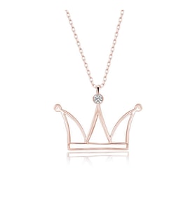 Gümüş Kolye Pırlanta Kolye (TAÇ Kırmızı) (Rose - Gümüş)