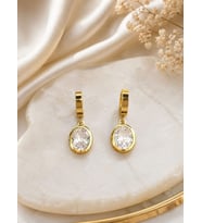 CM Jewelry Oval Zirkon Taşlı Sallantılı Gold Çelik Küpe