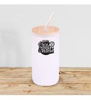 BK Gift İsimli Dad Tasarımlı Beyaz Renk Pipetli Buzlu Cam Bardak 600ml - 3, Babaya Hediye, Doğum Günü Hediyesi
