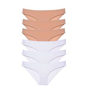 6 adet Süper Eko Set Likralı Kadın Slip Külot Ten Beyaz