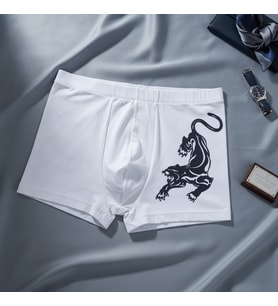 Erkek Flok Panter Baskılı Beyaz Renk Boxer BB2765