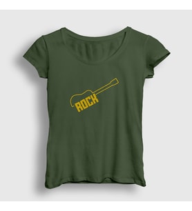 Presmono Kadın Haki Logo Rock Guitar T-Shirt 382942tt (Haki)