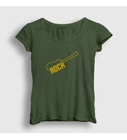 Presmono Kadın Haki Logo Rock Guitar T-Shirt 382942tt (Haki)