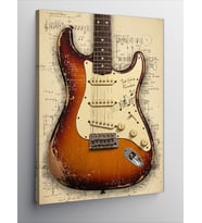 Kanvas Tablo Elektrik Gitar Ve Nota Deseni