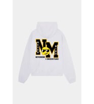 Unisex Kapüşonlu Sweatshirt - NM Baskılı Oversize Hoodie (Beyaz)