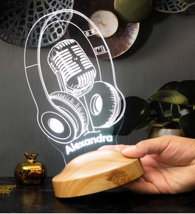 Dj - Müzisyen Hediyesi Kulaklık ve Mikrofon 3D Led Lamba, Ses Sanatçısı, Solist Hediyesi, Headset Gamer Oyuncu Hediyesi