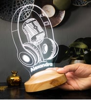Dj - Müzisyen Hediyesi Kulaklık ve Mikrofon 3D Led Lamba, Ses Sanatçısı, Solist Hediyesi, Headset Gamer Oyuncu Hediyesi