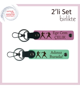 Antrenörünüze Güçlü Armağan, Combat Temalı, Kişisel Yazılı Deri Anahtarlık, Pembe-Açık Yeşil