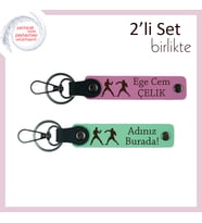 Antrenörünüze Güçlü Armağan, Combat Temalı, Kişisel Yazılı Deri Anahtarlık, Pembe-Açık Yeşil