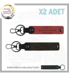 Motor Severlere Özel, İsim Plaka ve 0 Rh (-) Kan Grubu Yazılı x2 Anahtarlık, Nar Çiçeği-K Kahve-Syh (Çok Renkli)
