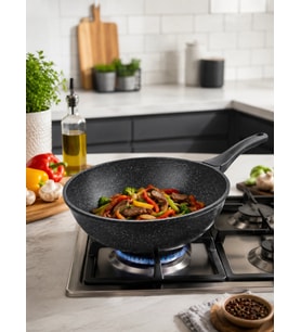 italyan tasarım 28 cm Döküm Granit Wok Tava