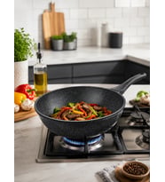 italyan tasarım 28 cm Döküm Granit Wok Tava