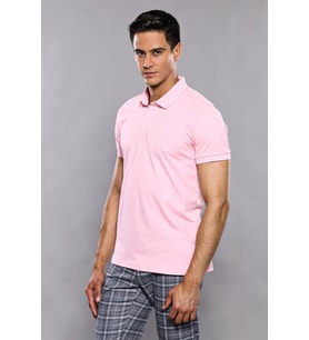 Polo Yaka Düz Pembe T-shirt - Wessi