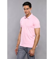 Polo Yaka Düz Pembe T-shirt - Wessi
