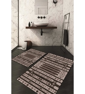 Dijital Baskılı Kaymaz Taban Yıkanabilir 2'li Klozet Takımı Banyo Paspası NDKZ-HT-684 (Kahverengi)