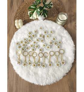 Pamuğum Atelier Papatya Tasarımlı İnci Boncuk (8mm) Gold Papatya Anahtarlık Hediyeliği (15-25-50-100-200 Adet)