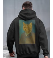 Van Gogh Kedi Tasarımlı Siyah Unisex Kapüşonlu Sweatshirt – Sanatsal & Retro Hoodie