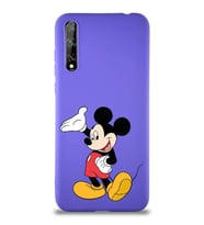 Huawei P Smart S Soft Premier Kapak Mickey Mouse-C Tasarımlı Silikon Kılıf - Mor (Şeffaf)