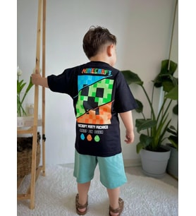 Cg Kids Minecraft Mükemmel Kaliteli Baskı Erkek Çocuk Alt Üst Takım (Turkuaz)